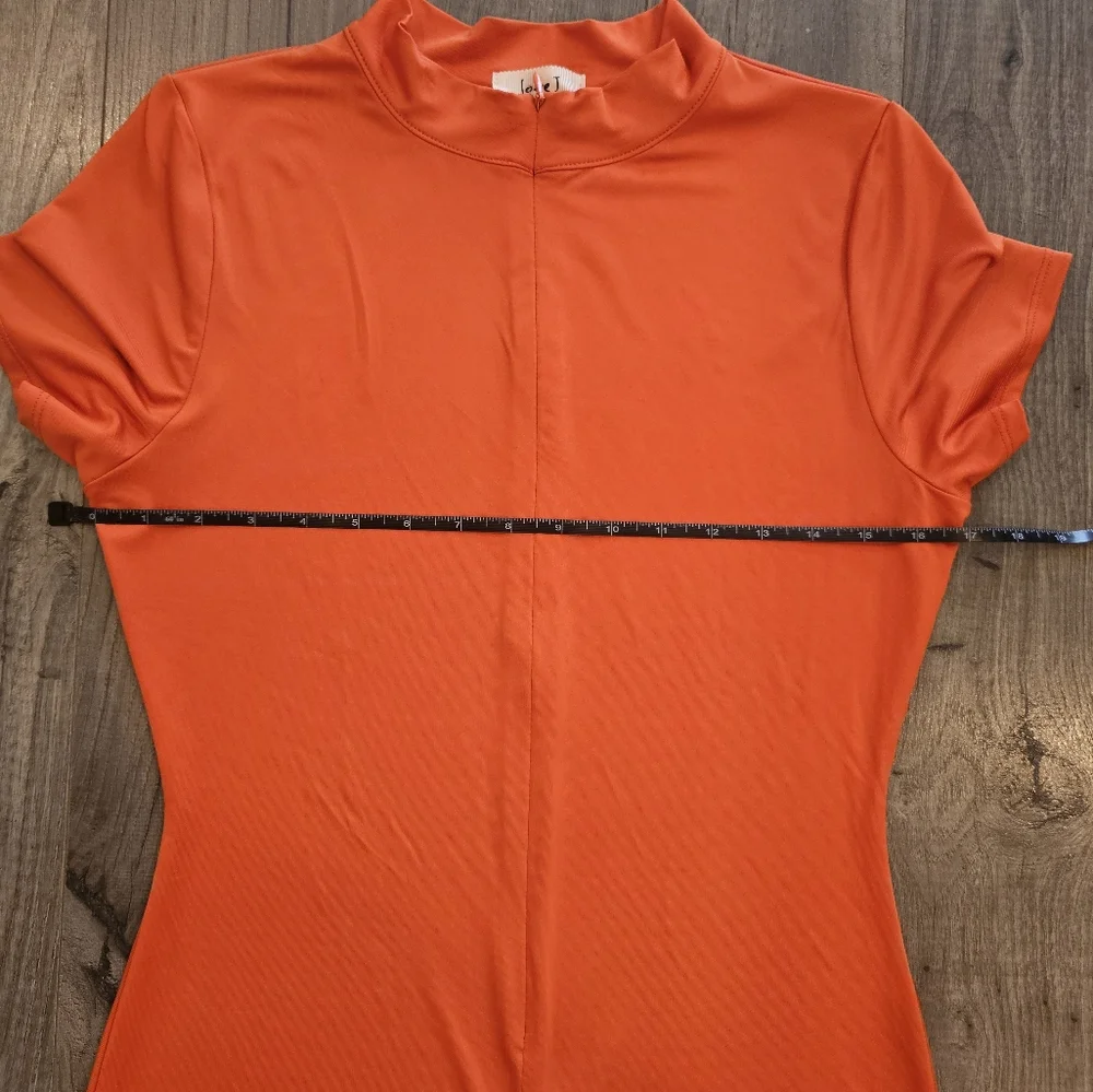 Women's szL Elegant Orange Zippered Midi Dress Body Hugging Fall Festival Career